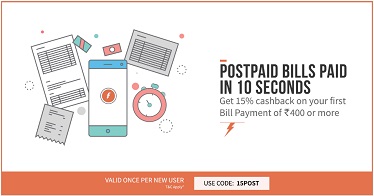India Desire : Freecharge Postpaid Recharge Offer: Get 15% Cashback On Postpaid Bill Payment Of Rs 400 & Above [First Time]